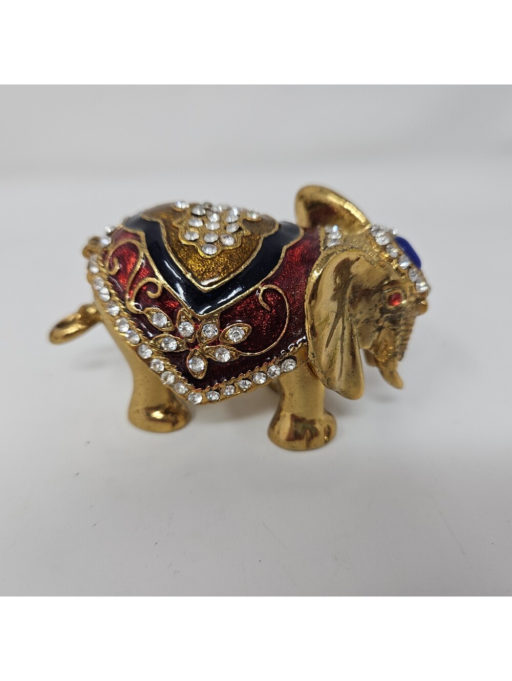 Jeweled Elephant Hinged Trinket Box Set 3 Gold Tone Rhinestones 4th Trunk Broken - Picture 5 of 16